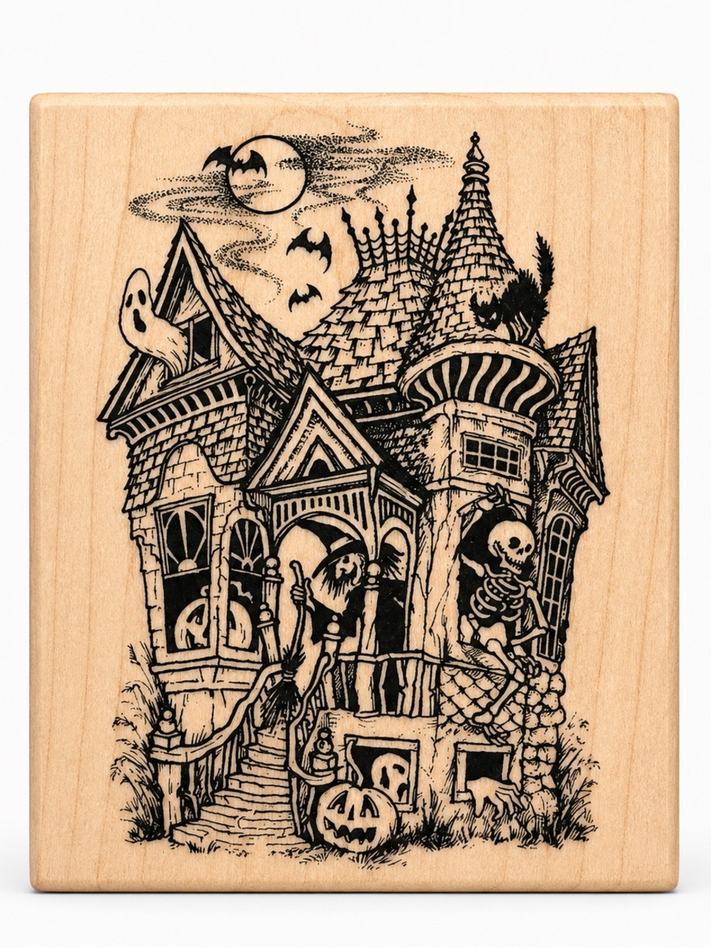 Vintage 1996 PSX Halloween Haunted House Wooden Stamp